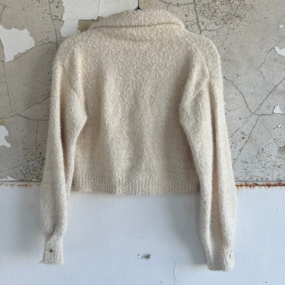 Mable Sweater Jacket Boucle Knit Cropped Fuzzy Teddy Knit Womens S Minimalist - Picture 2 of 9